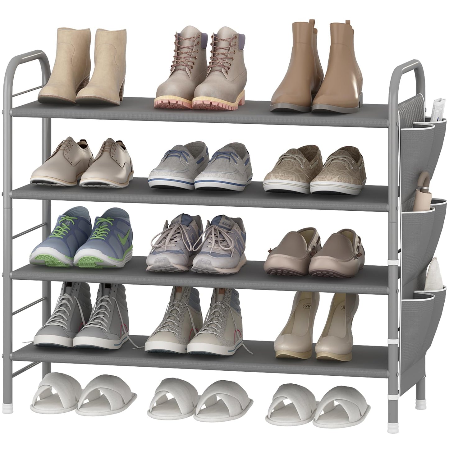 Linzinar Shoe Rack Storage Organizer 4 Tier Free Standing Metal Shoe Shelf