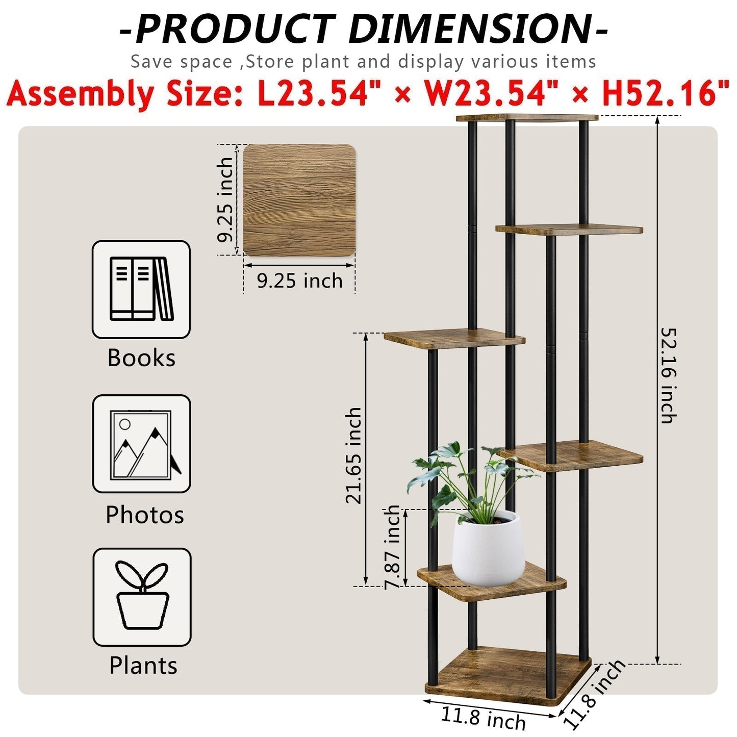 Linzinar Plant Stand 6 Tier 7 Potted Indoor Metal Corner Flower Shelf for Multiple Plants