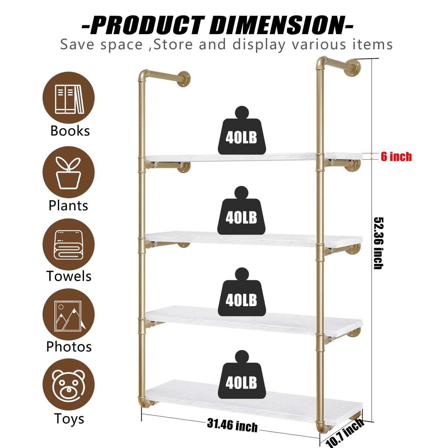 Linzinar 4 Tier Floating Shelves Wall Shelf Bathroom Shelving Mounted