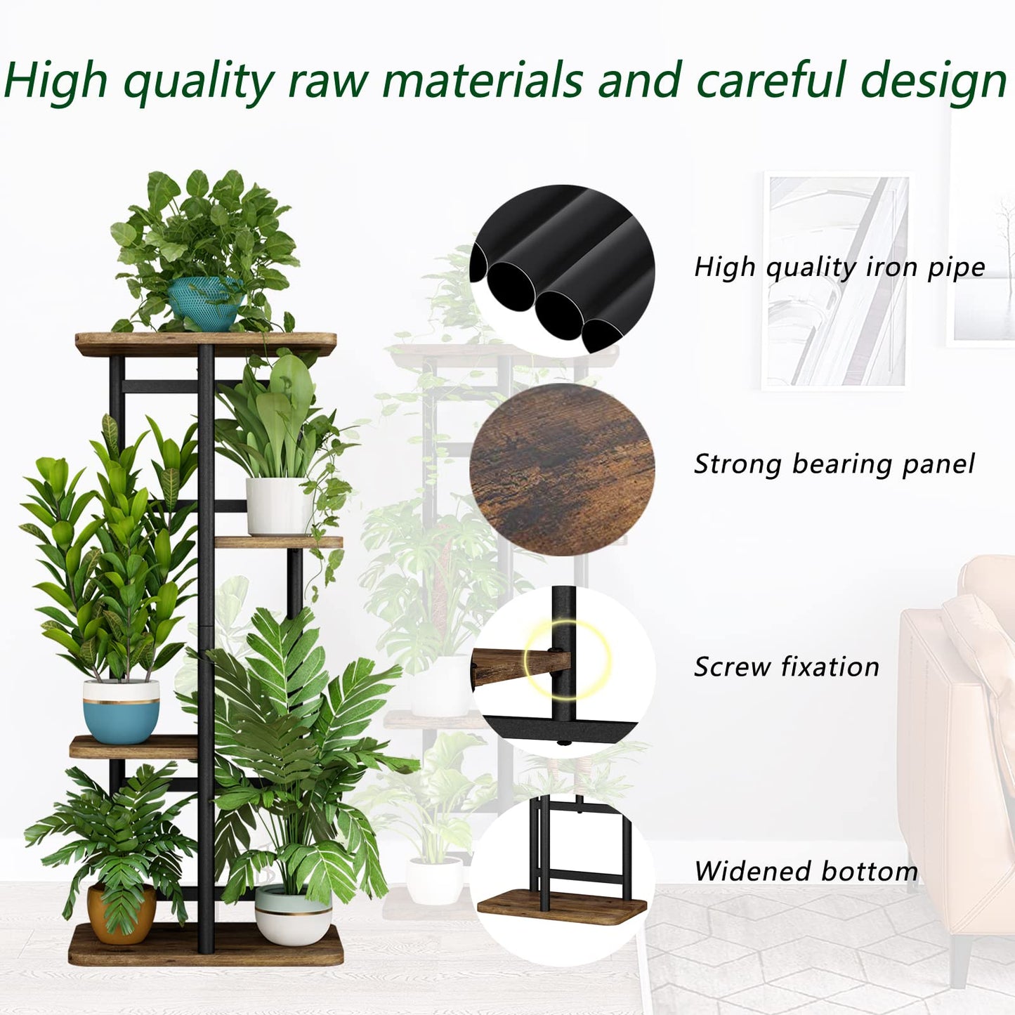 Linzinar Plant Stand 4 Tier 5 Potted Indoor Plant Shelf Multiple Stands for Garden Corner Balcony Living Room