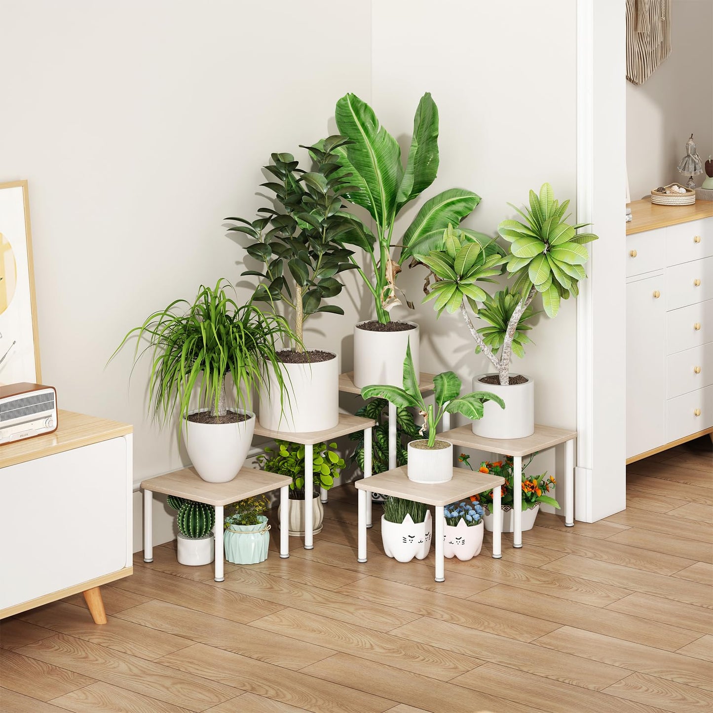 Linzinar Plant Stand Indoor 5 Pack Metal Shelf Corner Display Rack