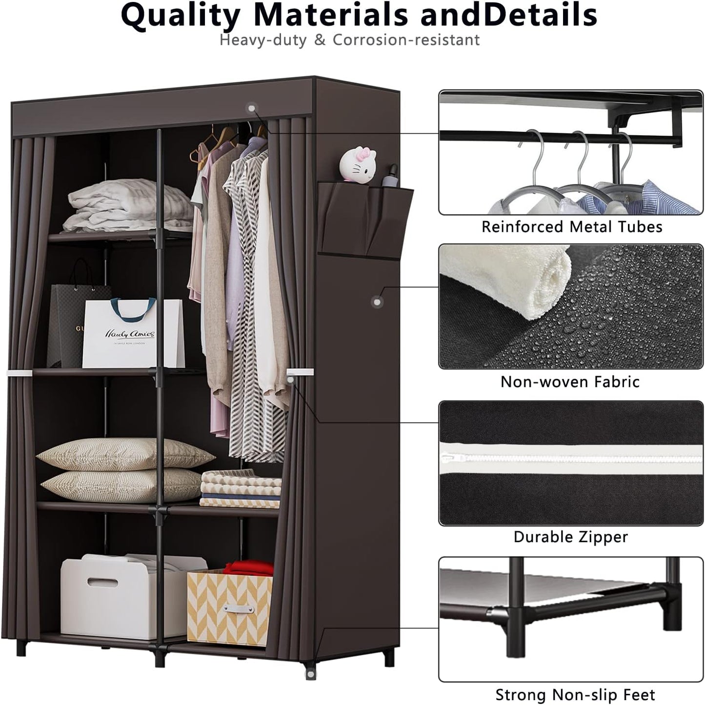Linzinar 34 Inch Portable Closet Wardrobe Organizer Storage with Cover Non-Woben