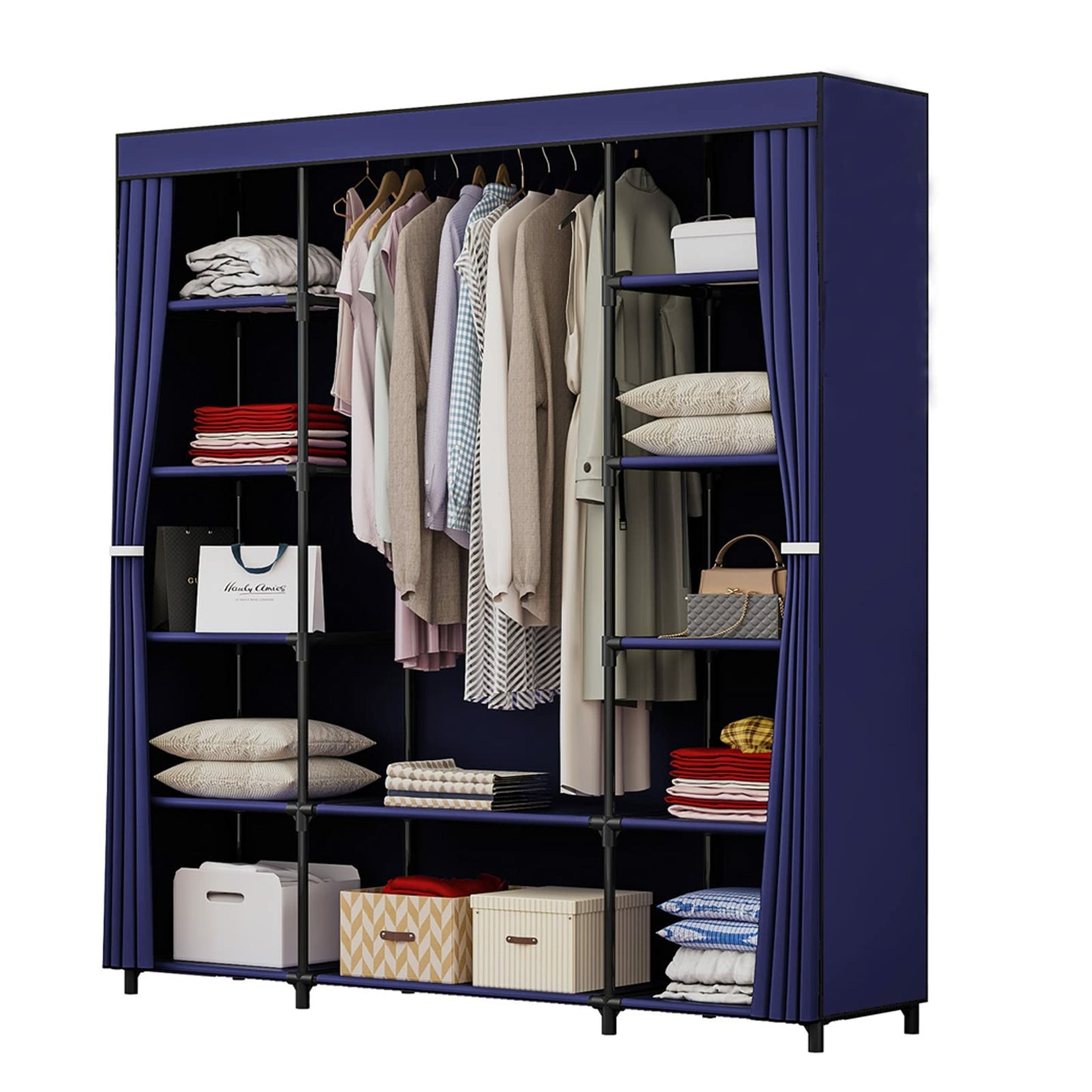 Linzinar 59 Inch Portable Closet Wardrobe Organizer Storage with Cover Non-Woben