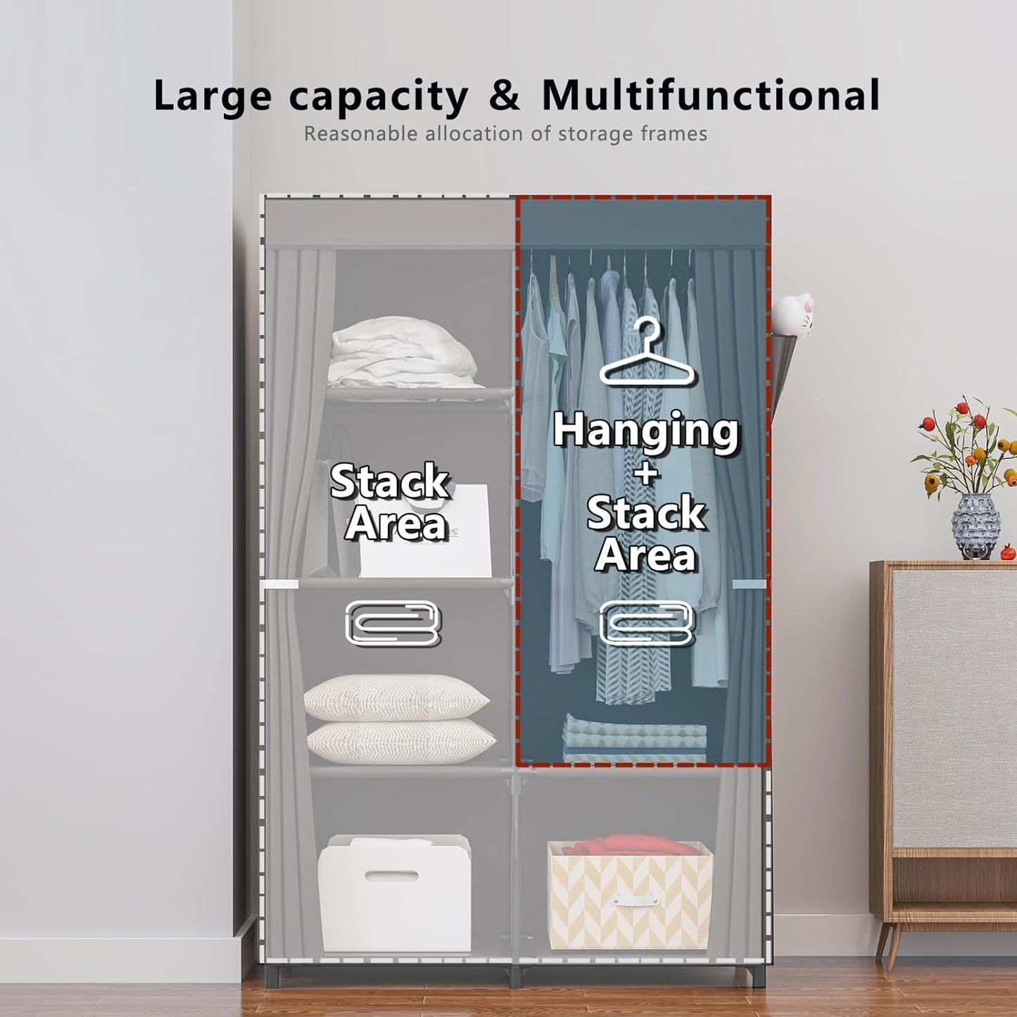 Linzinar 34 Inch Portable Closet Wardrobe Organizer Storage with Cover Non-Woben