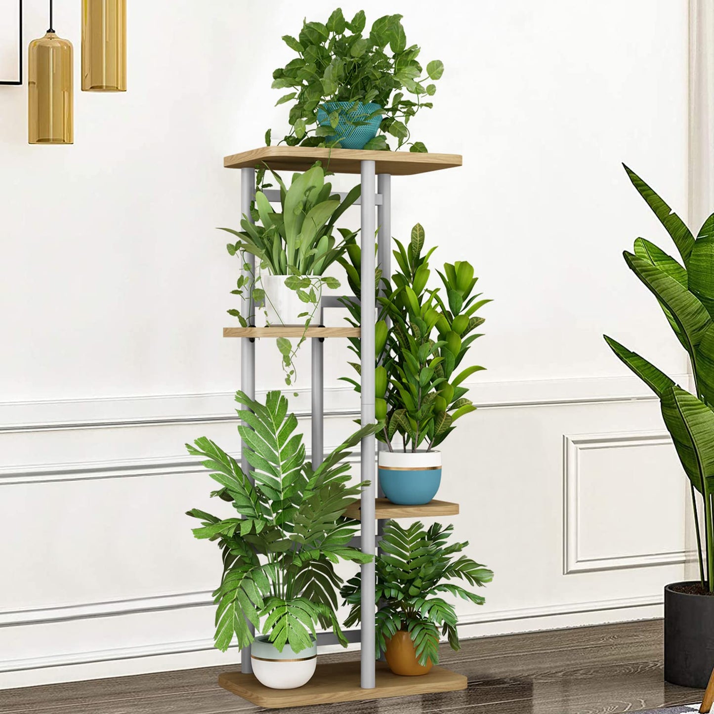 Linzinar Plant Stand 4 Tier 5 Potted Indoor Plant Shelf Multiple Stands for Garden Corner Balcony Living Room