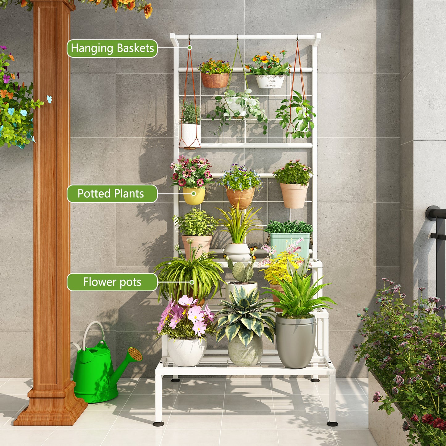 Linzinar Plant Stand 3-Tier Heavy Duty Potted Planter Rack Unit with Grid Panel