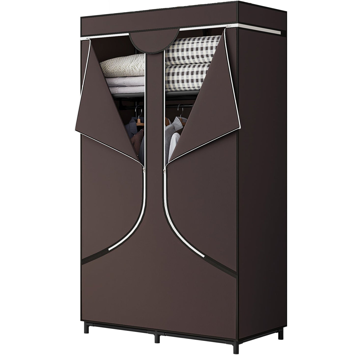 Linzinar 34 Inch Portable Wardrobe Closet Storage Organizer Metal Hanging Rack Non-Woven Fabric