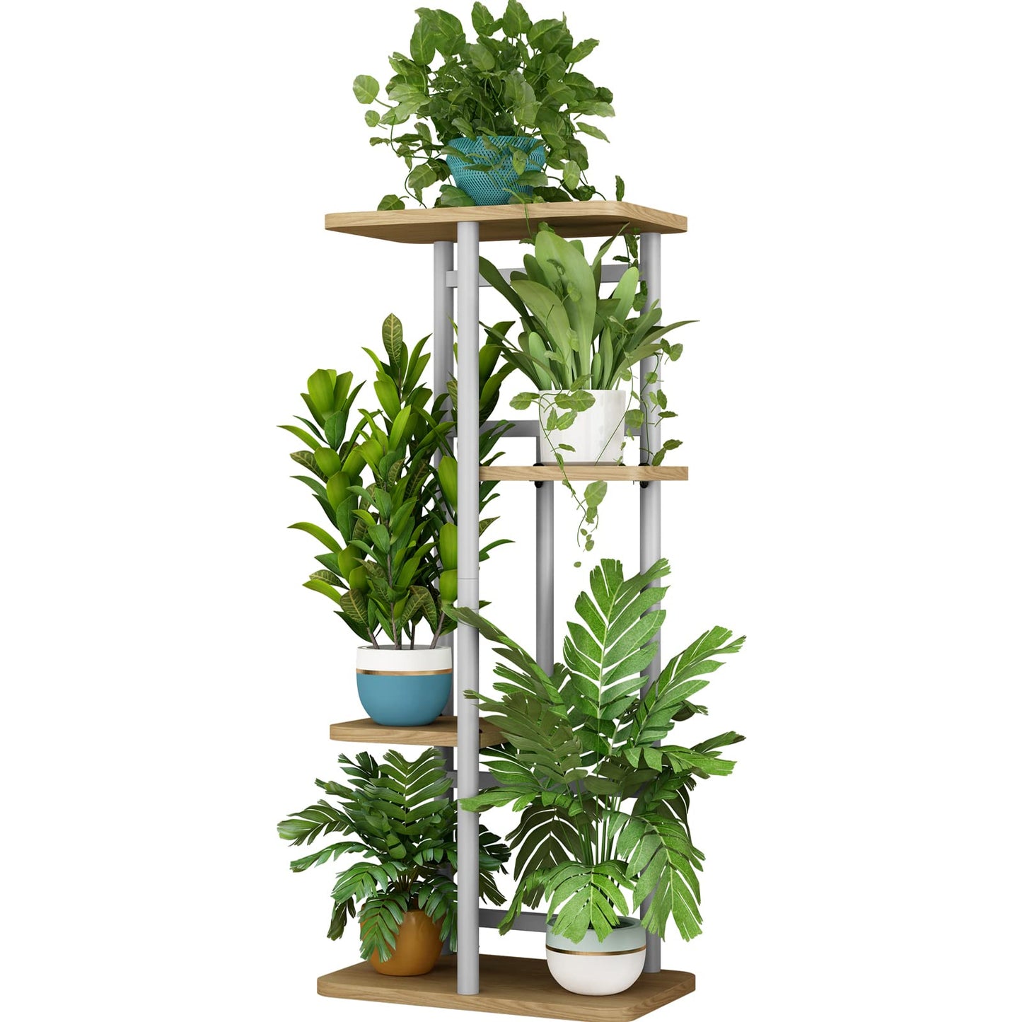 Linzinar Plant Stand 4 Tier 5 Potted Indoor Plant Shelf Multiple Stands for Garden Corner Balcony Living Room