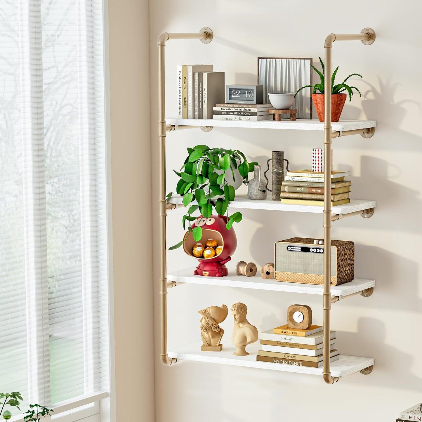 Linzinar 4 Tier Floating Shelves Wall Shelf Bathroom Shelving Mounted