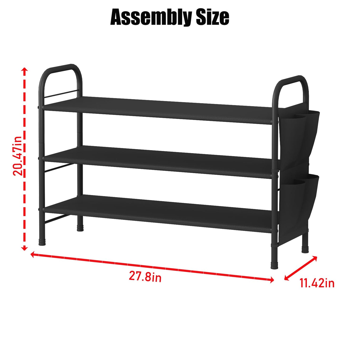 Linzinar Shoe Rack Storage Organizer 3 Tier Free Standing Metal Shoe Shelf