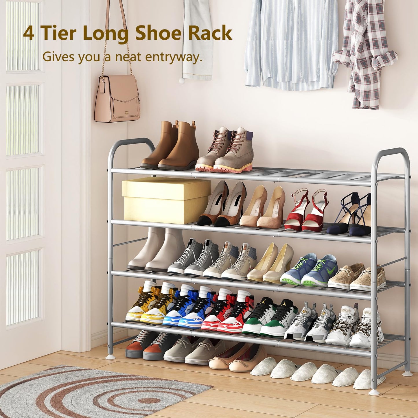 Linzinar Shoe Rack 4 Tier Storage Organizer for Closet Entryway Metal