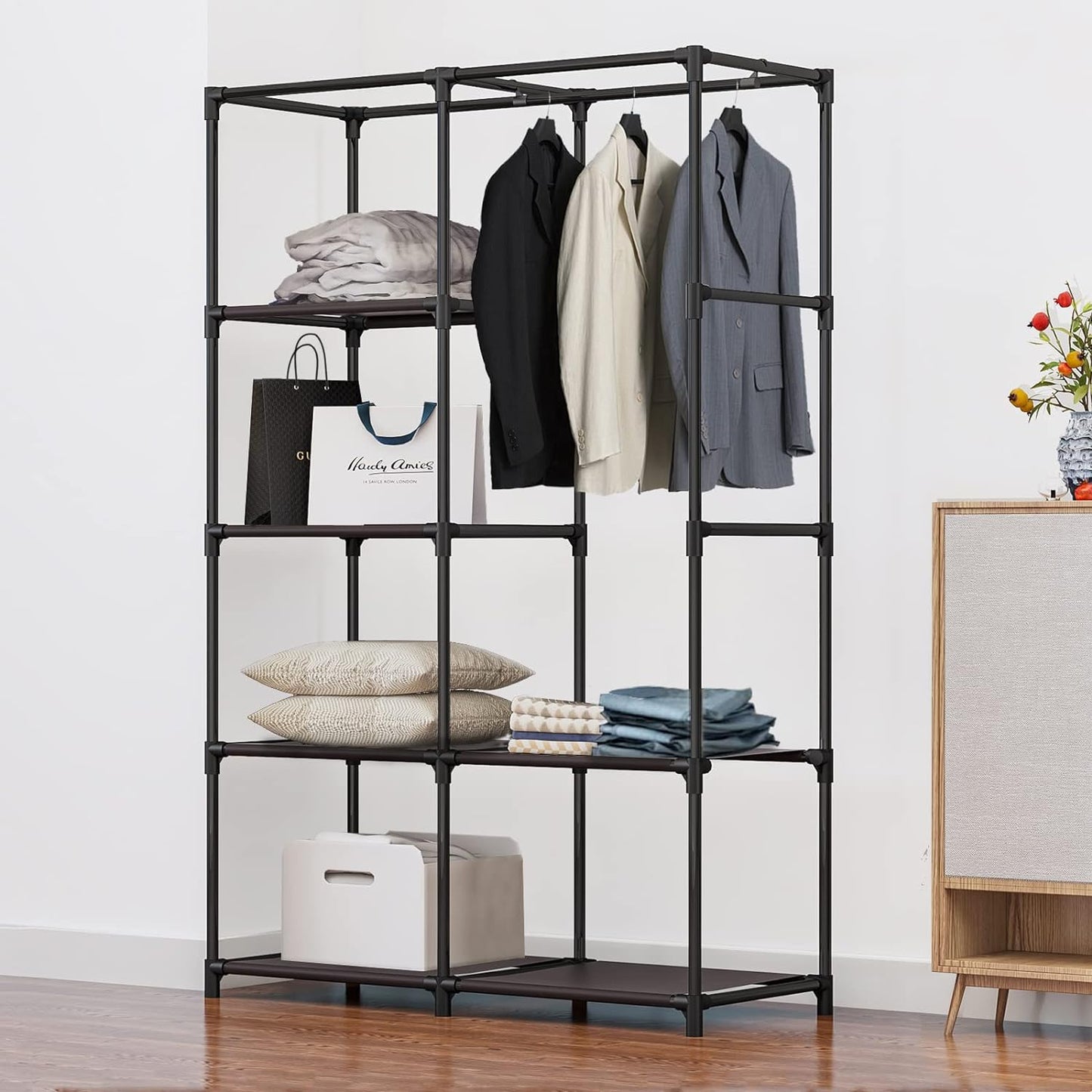 Linzinar 34 Inch Portable Closet Wardrobe Organizer Storage with Cover Non-Woben