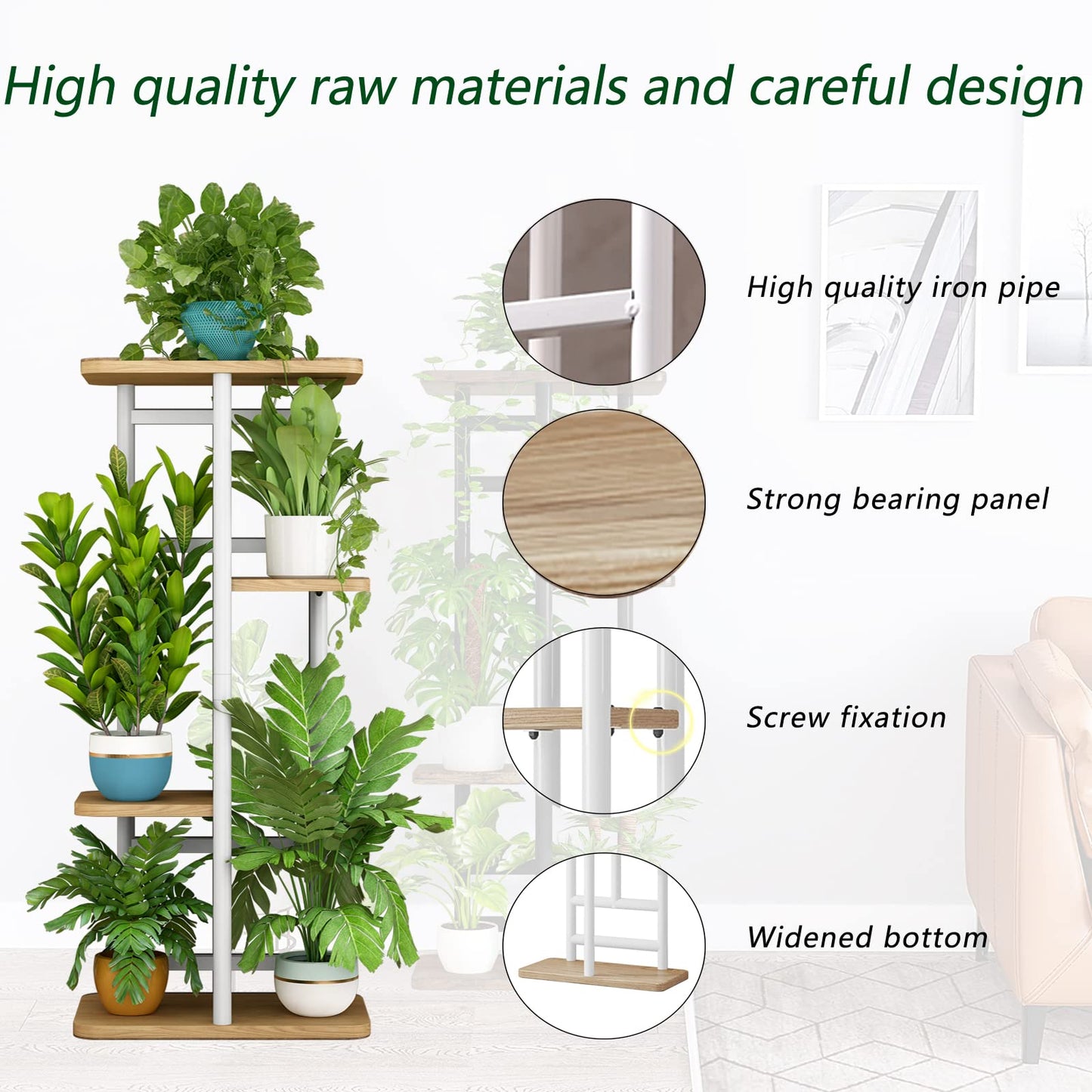 Linzinar Plant Stand 4 Tier 5 Potted Indoor Plant Shelf Multiple Stands for Garden Corner Balcony Living Room