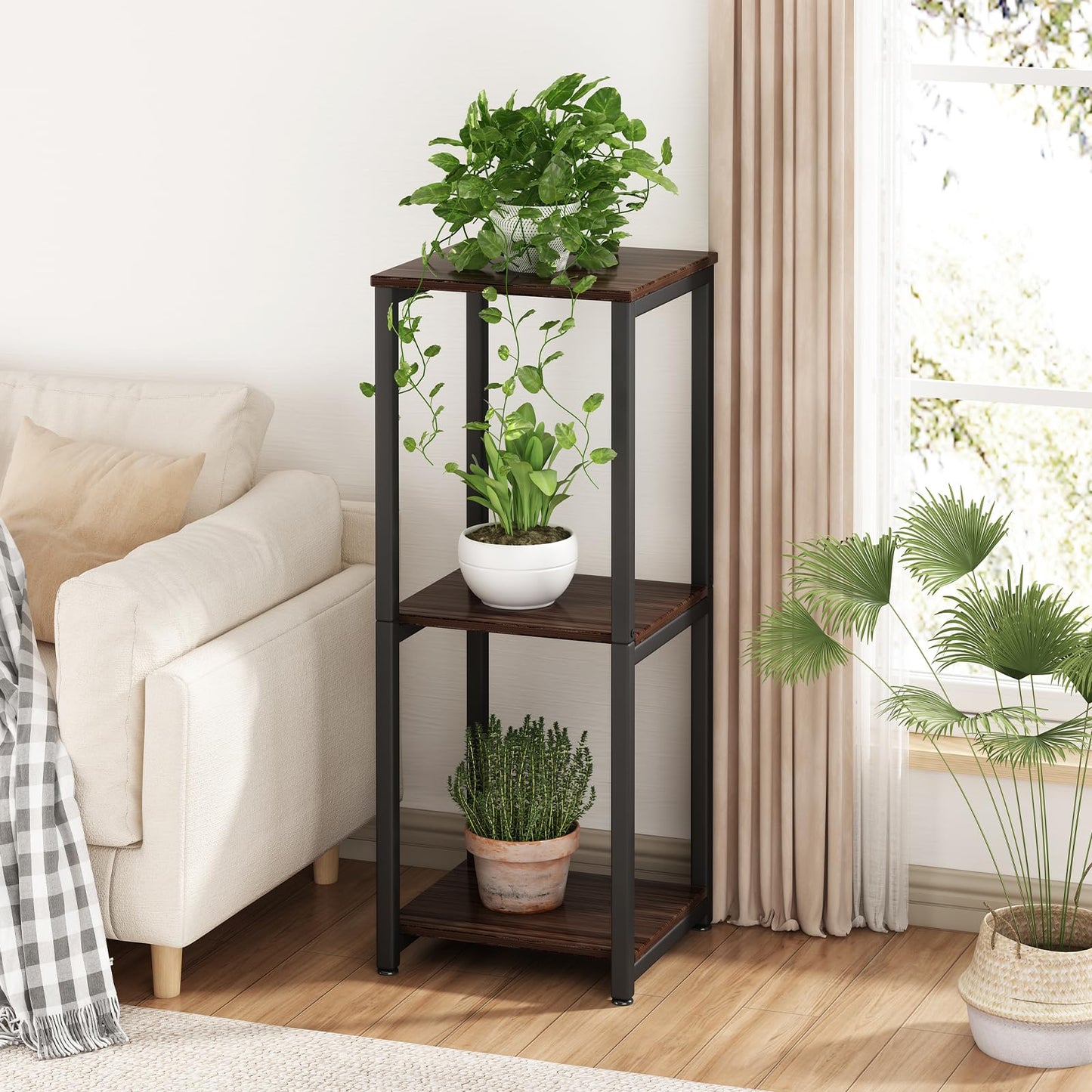 Linzinar 31.6" Tall Plant Stands Indoor 3- Tier Modern Corner Plant Stand Rack