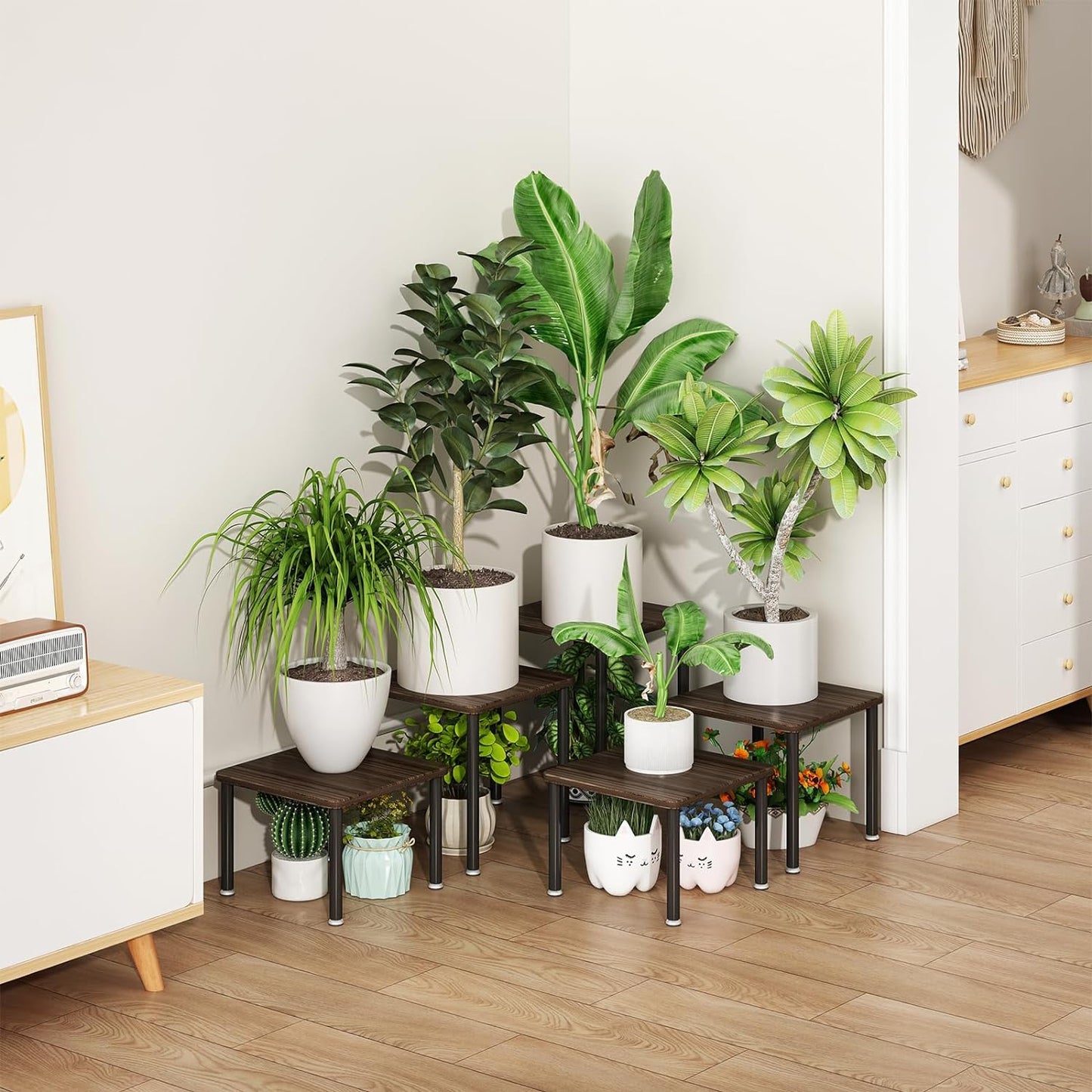 Linzinar Plant Stand Indoor 5 Pack Metal Shelf Corner Display Rack