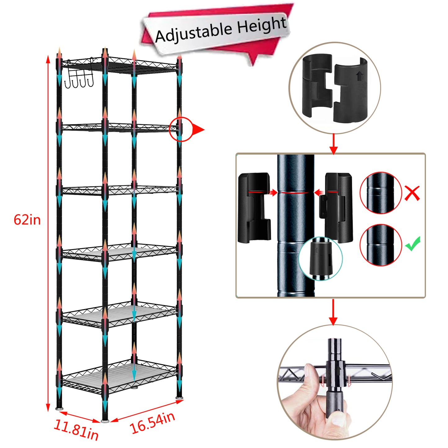 Linzinar Shelf 6 Wier Metal Storage Rack Shelving Unit Organizer