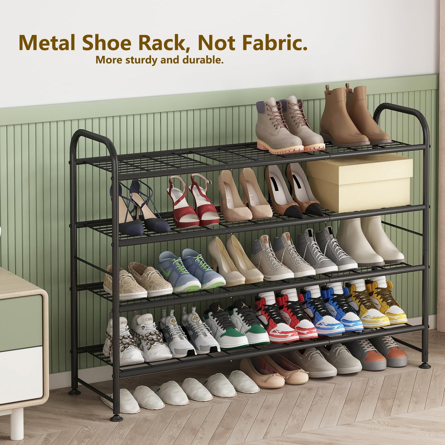 Linzinar Shoe Rack 4 Tier Storage Organizer for Closet Entryway Metal
