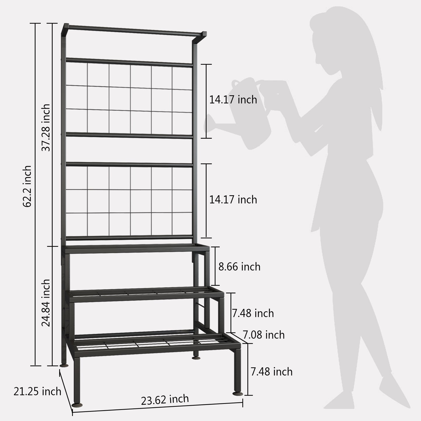 Linzinar Plant Stand 3-Tier Heavy Duty Potted Planter Rack Unit with Grid Panel