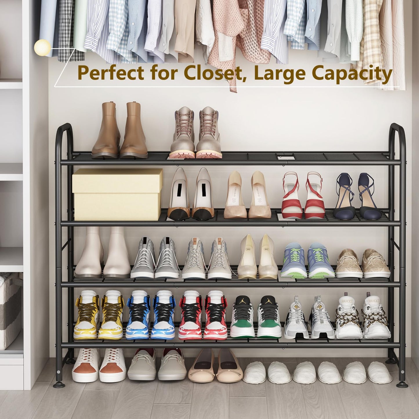 Linzinar Shoe Rack 4 Tier Storage Organizer for Closet Entryway Metal