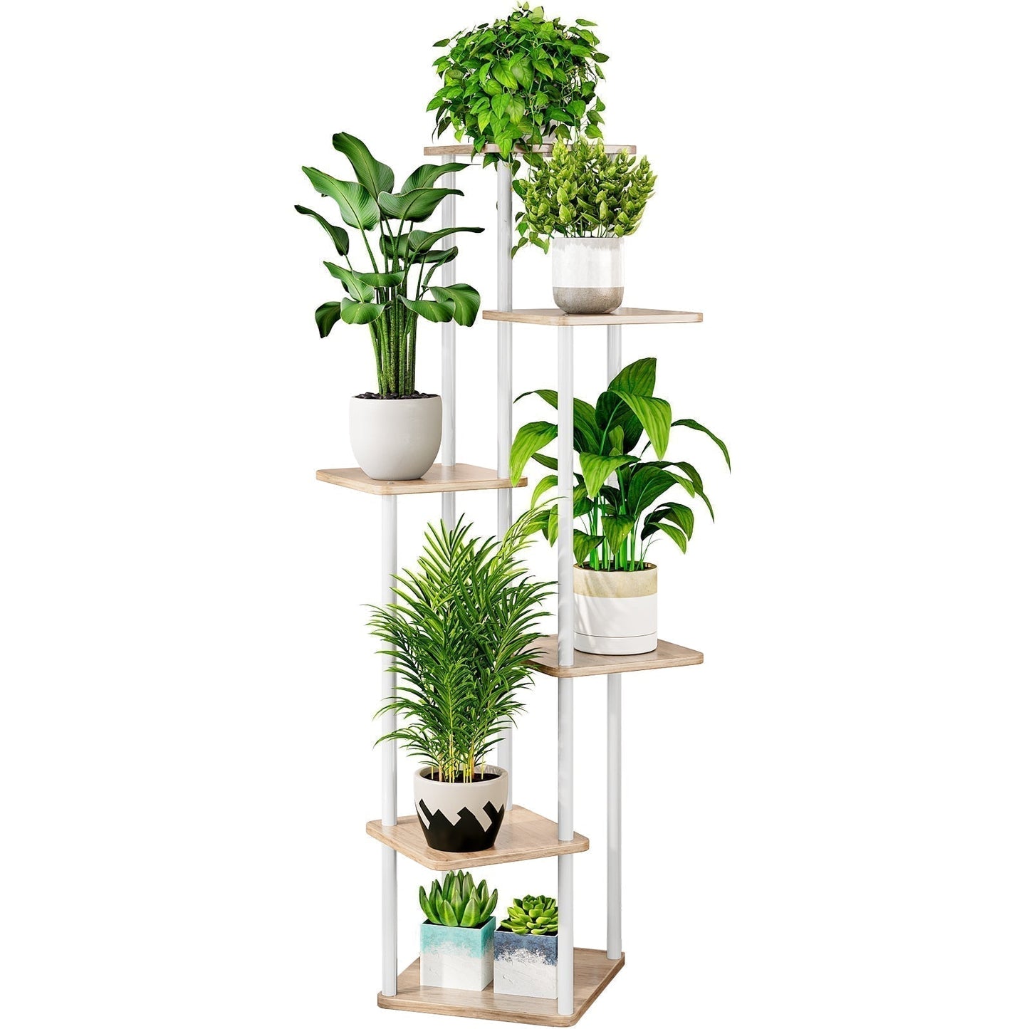 Linzinar Plant Stand 6 Tier 7 Potted Indoor Metal Corner Flower Shelf for Multiple Plants