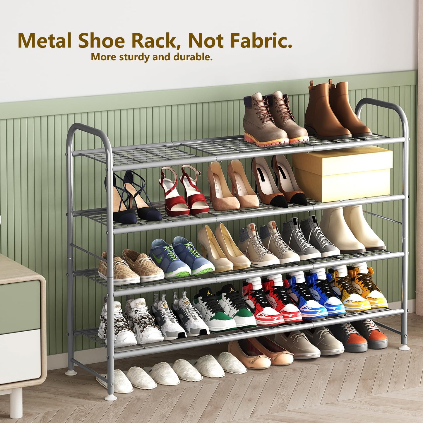Linzinar Shoe Rack 4 Tier Storage Organizer for Closet Entryway Metal