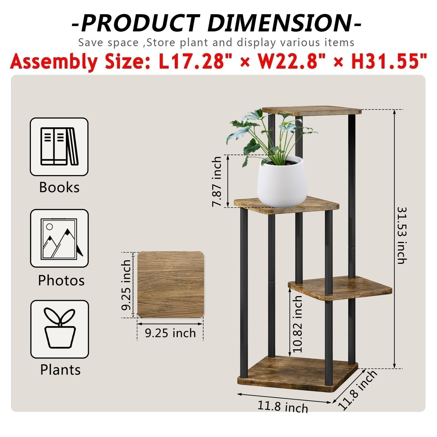 Linzinar Plant Stand 4 Tier 5 Potted Indoor Metal Corner Flower Shelf for Multiple Plants