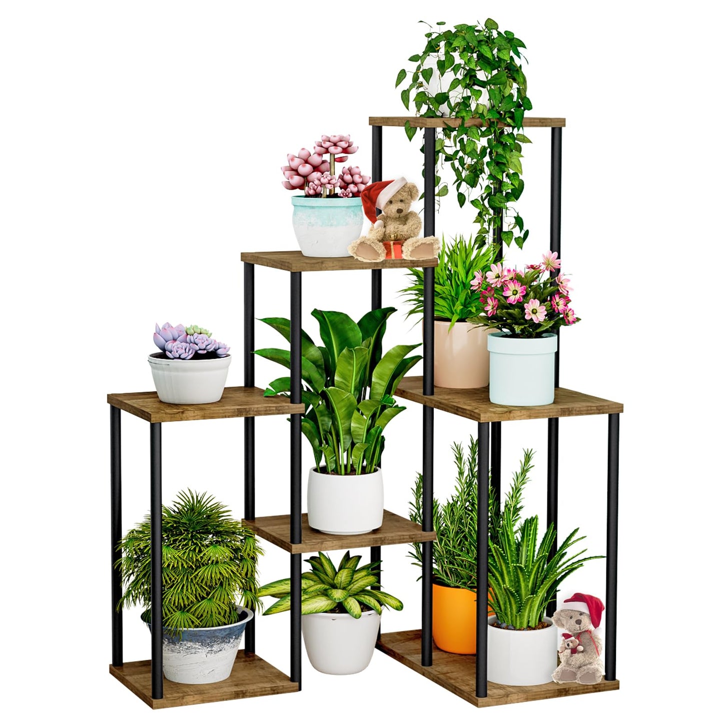 Linzinar Plant Stand Indoor Corner Plant Shelf 5 Tier 9 Potted Flower Shelves Wooden