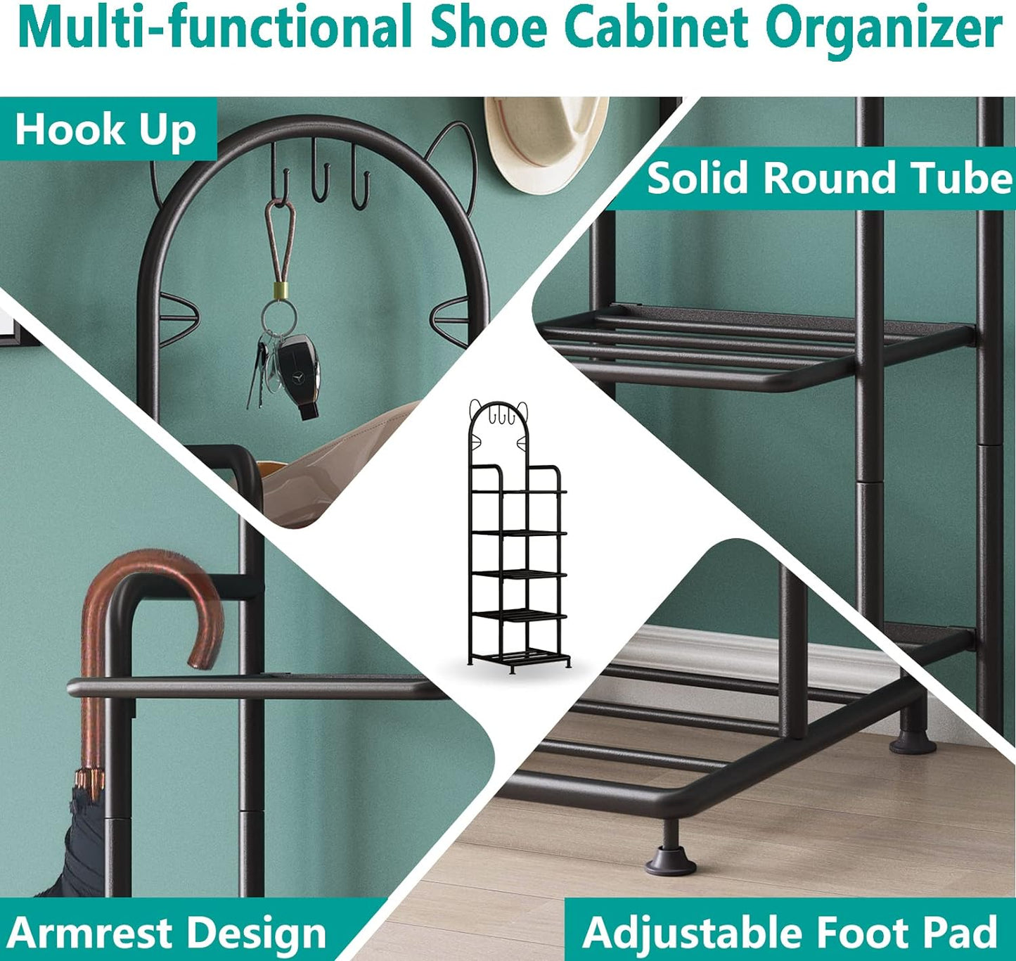 Linzinar Shoe Rack 5 Tier Vertical Storage Organizer Shelf Sturdy Metal Free Standing Shoe Tower