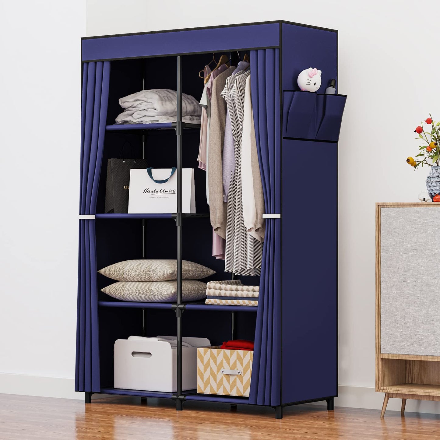 Linzinar 34 Inch Portable Closet Wardrobe Organizer Storage with Cover Non-Woben
