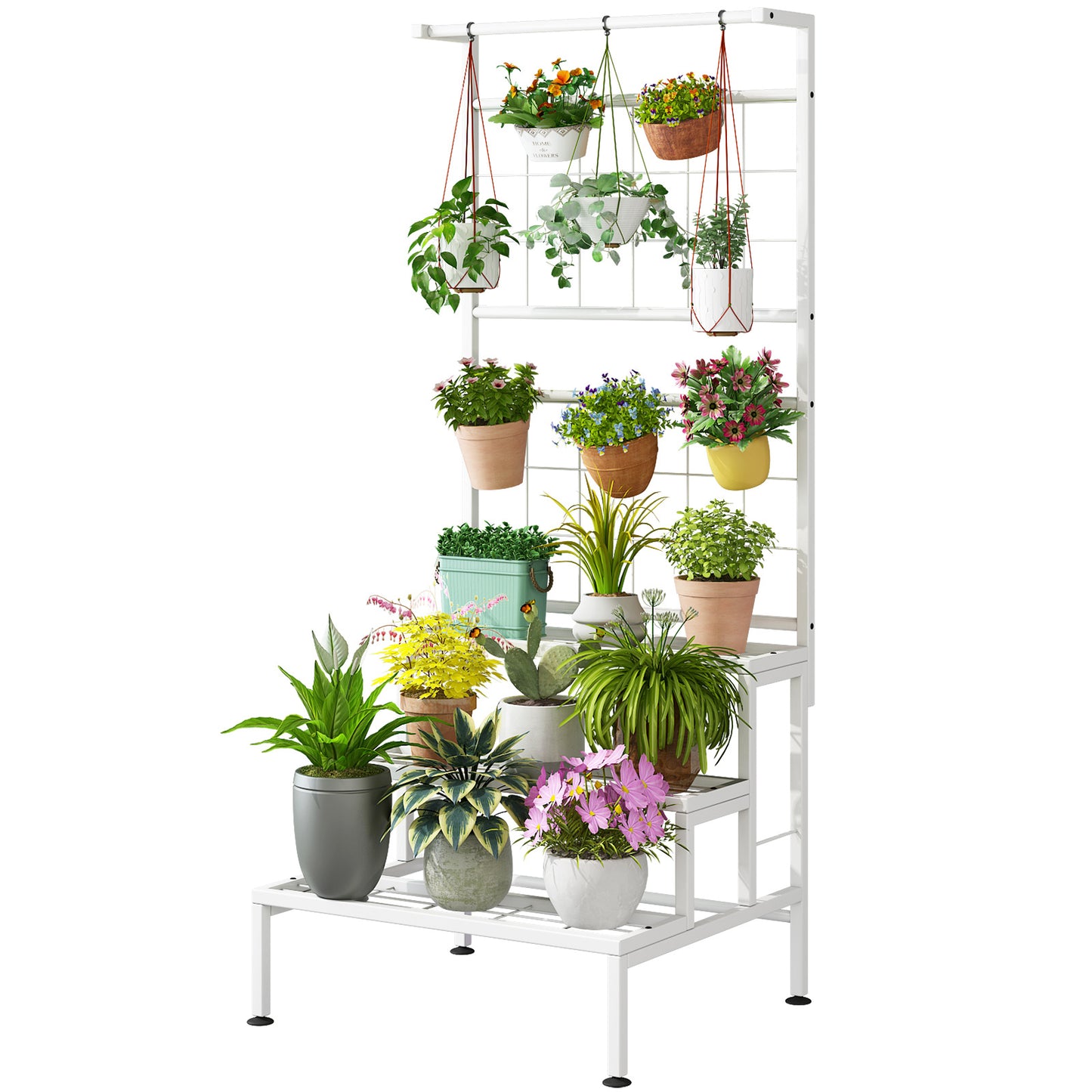 Linzinar Plant Stand 3-Tier Heavy Duty Potted Planter Rack Unit with Grid Panel