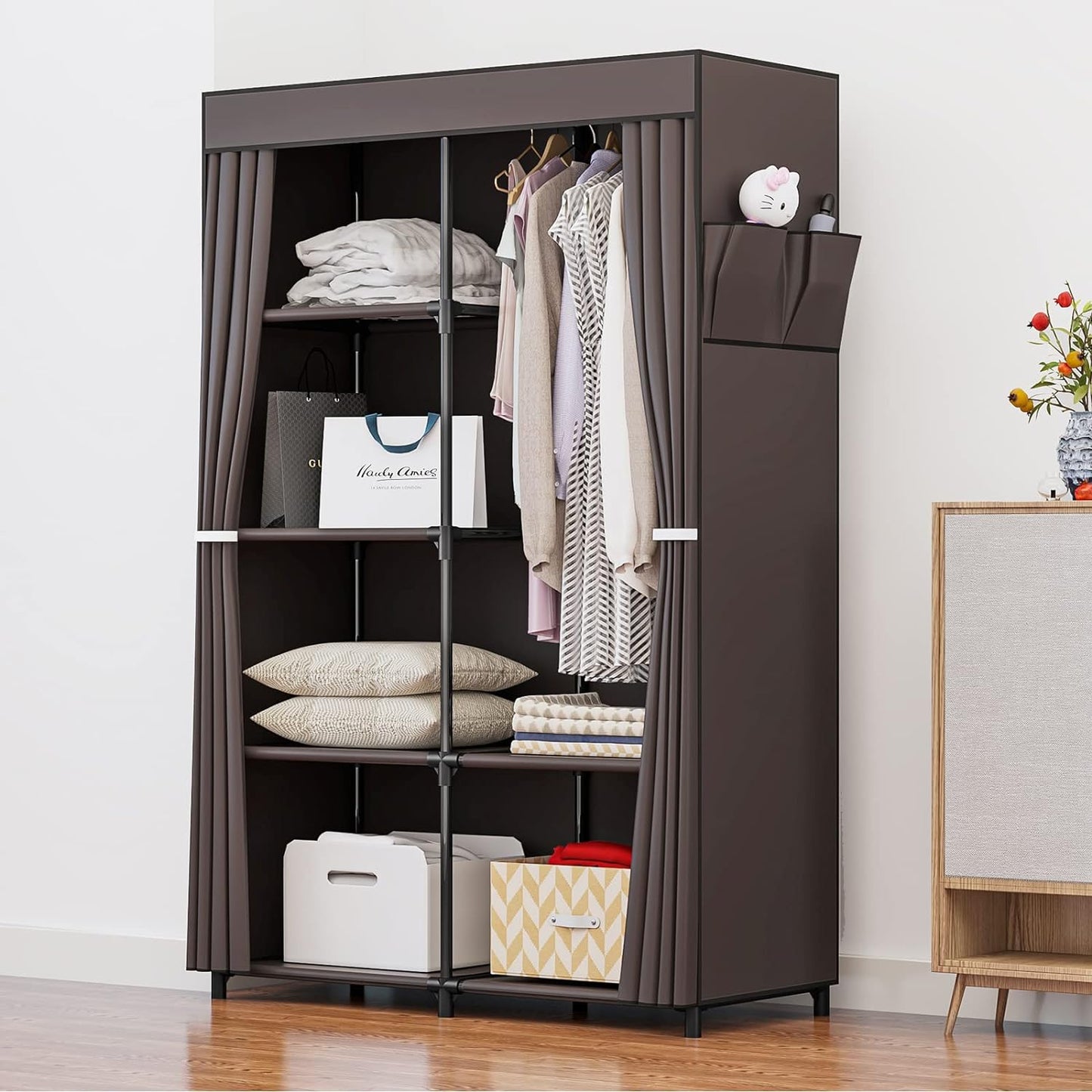 Linzinar 34 Inch Portable Closet Wardrobe Organizer Storage with Cover Non-Woben