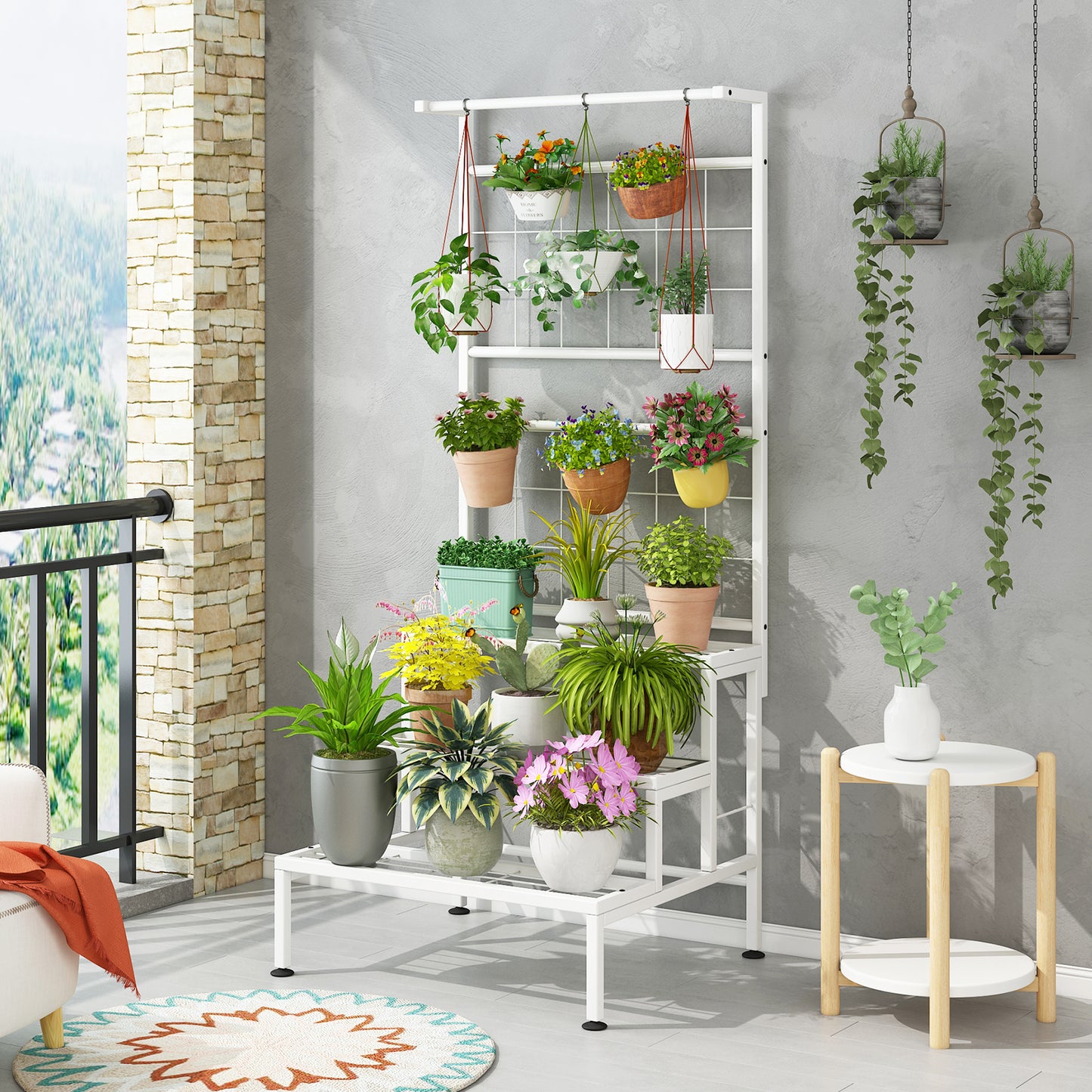 Linzinar Plant Stand 3-Tier Heavy Duty Potted Planter Rack Unit with Grid Panel