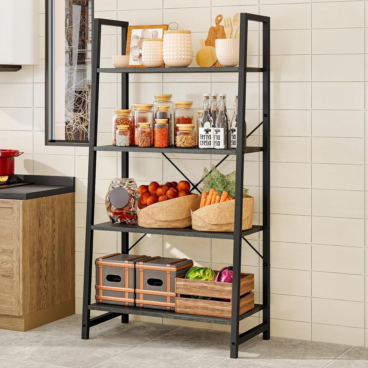 Linzinar 4-Tier Book Shelf BookcaseTall Bookshelf Industrial Ladder Shelf
