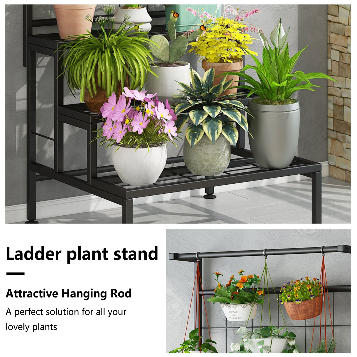 Linzinar Plant Stand 3-Tier Heavy Duty Potted Planter Rack Unit with Grid Panel
