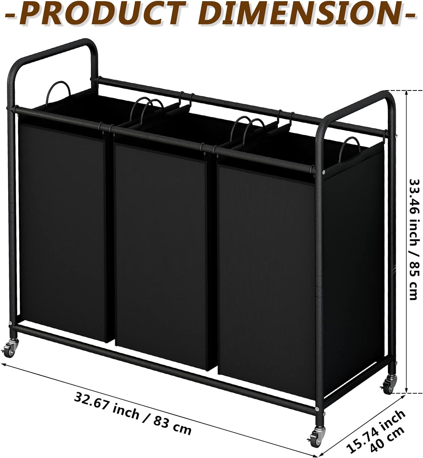 Linzinar Laundry Sorter Basket 3 Bag Laundry Hamper Cart
