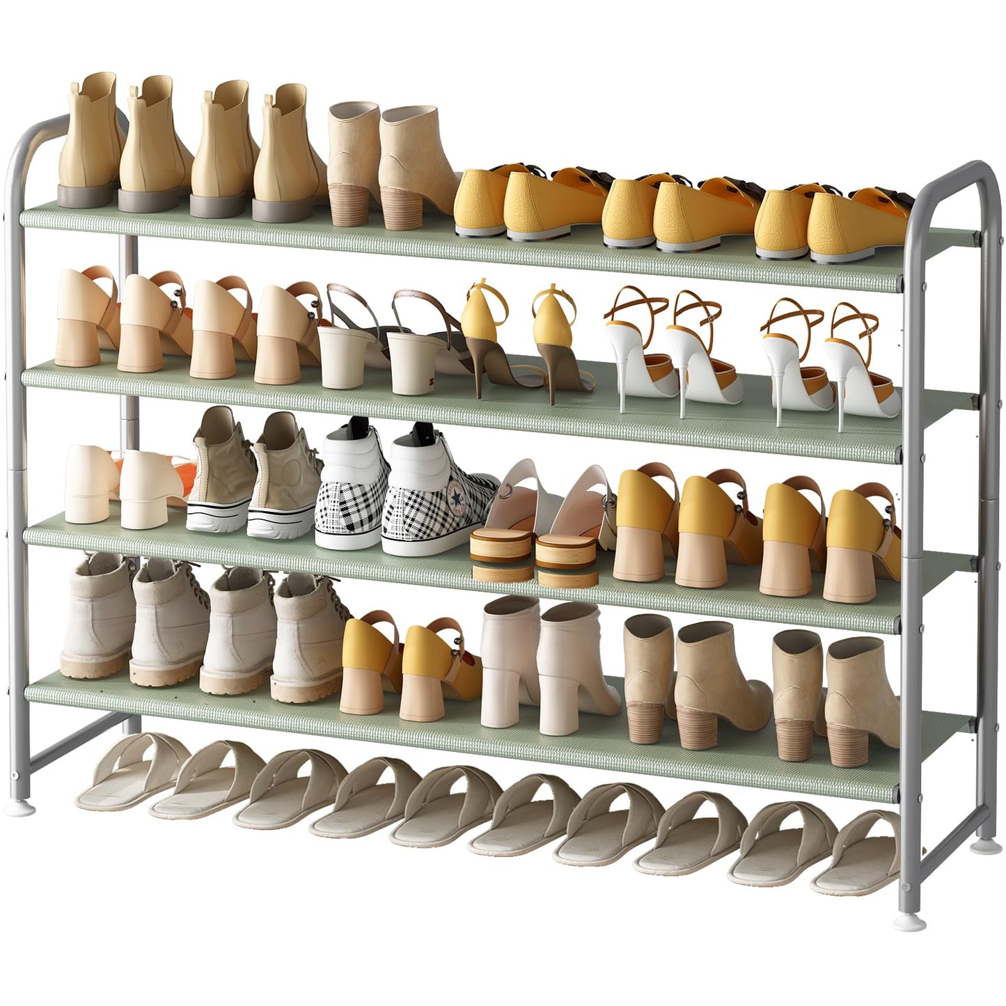 Linzinar Shoe Rack 4 Tier Long Storage Organizer Wide Metal Shoe Shelf