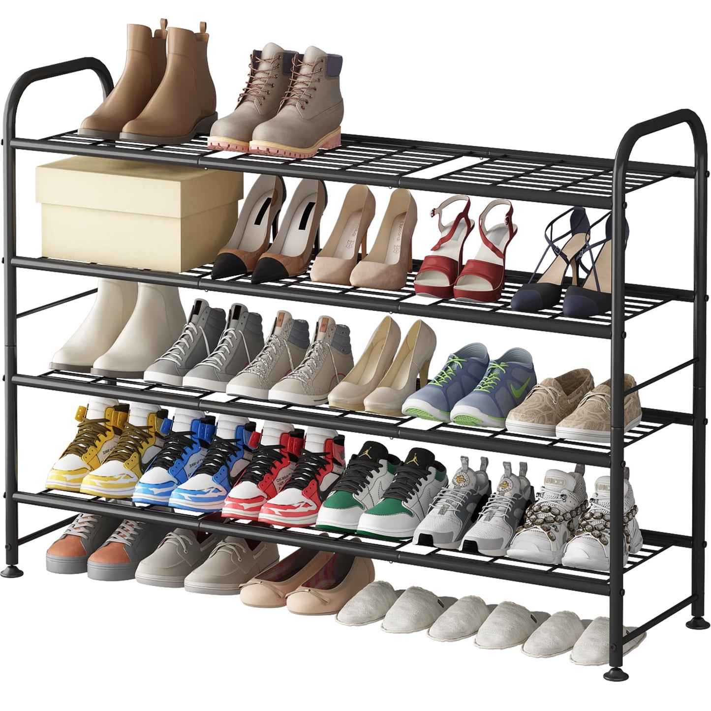 Linzinar Shoe Rack 4 Tier Storage Organizer for Closet Entryway Metal