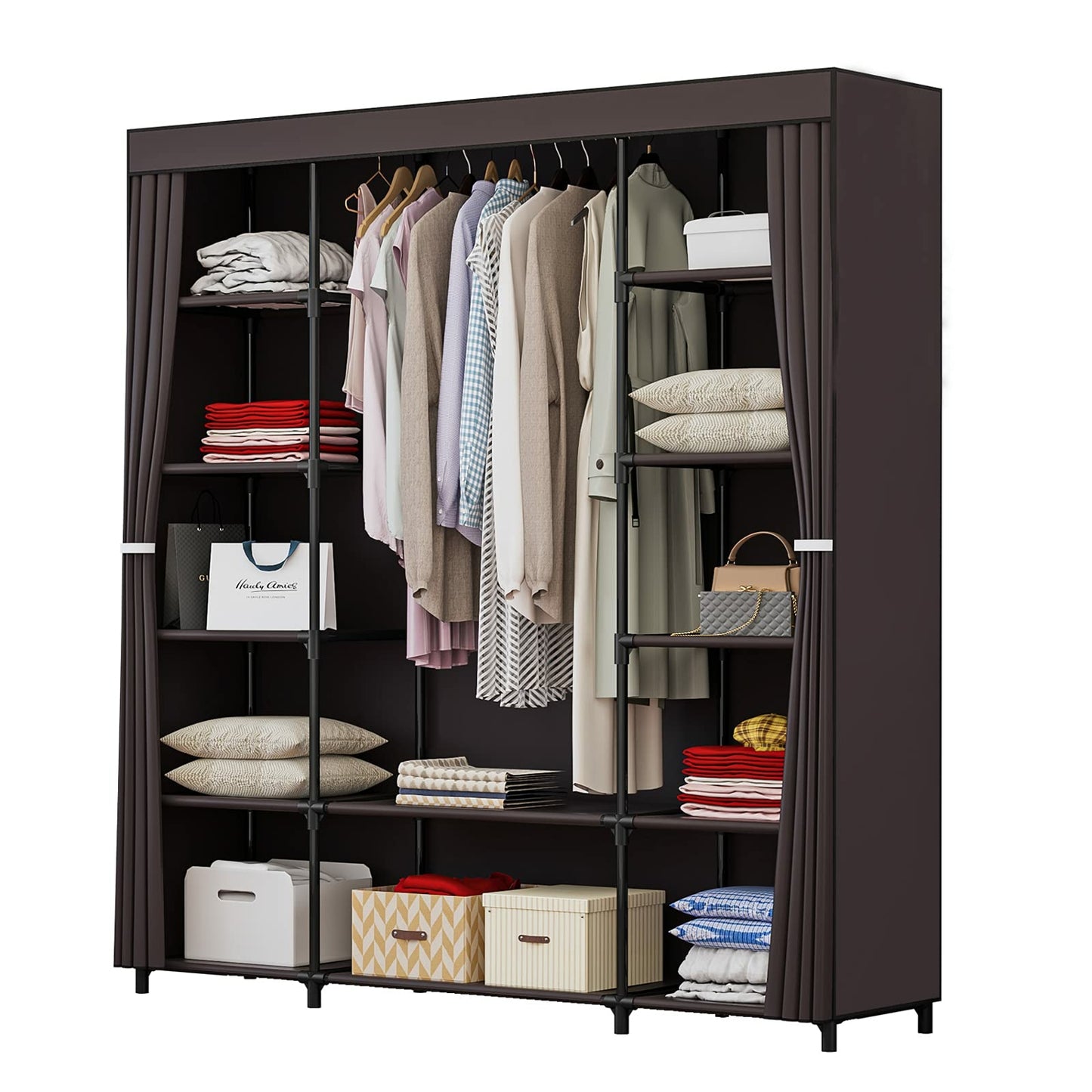 Linzinar 59 Inch Portable Closet Wardrobe Organizer Storage with Cover Non-Woben