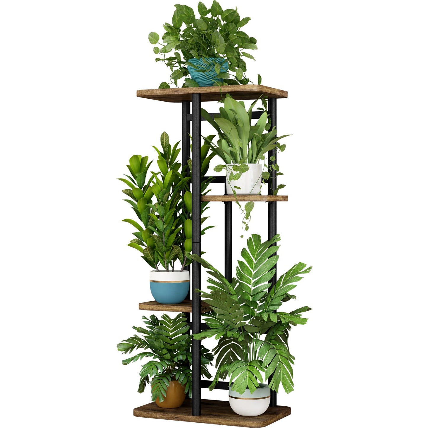 Linzinar Plant Stand 4 Tier 5 Potted Indoor Plant Shelf Multiple Stands for Garden Corner Balcony Living Room