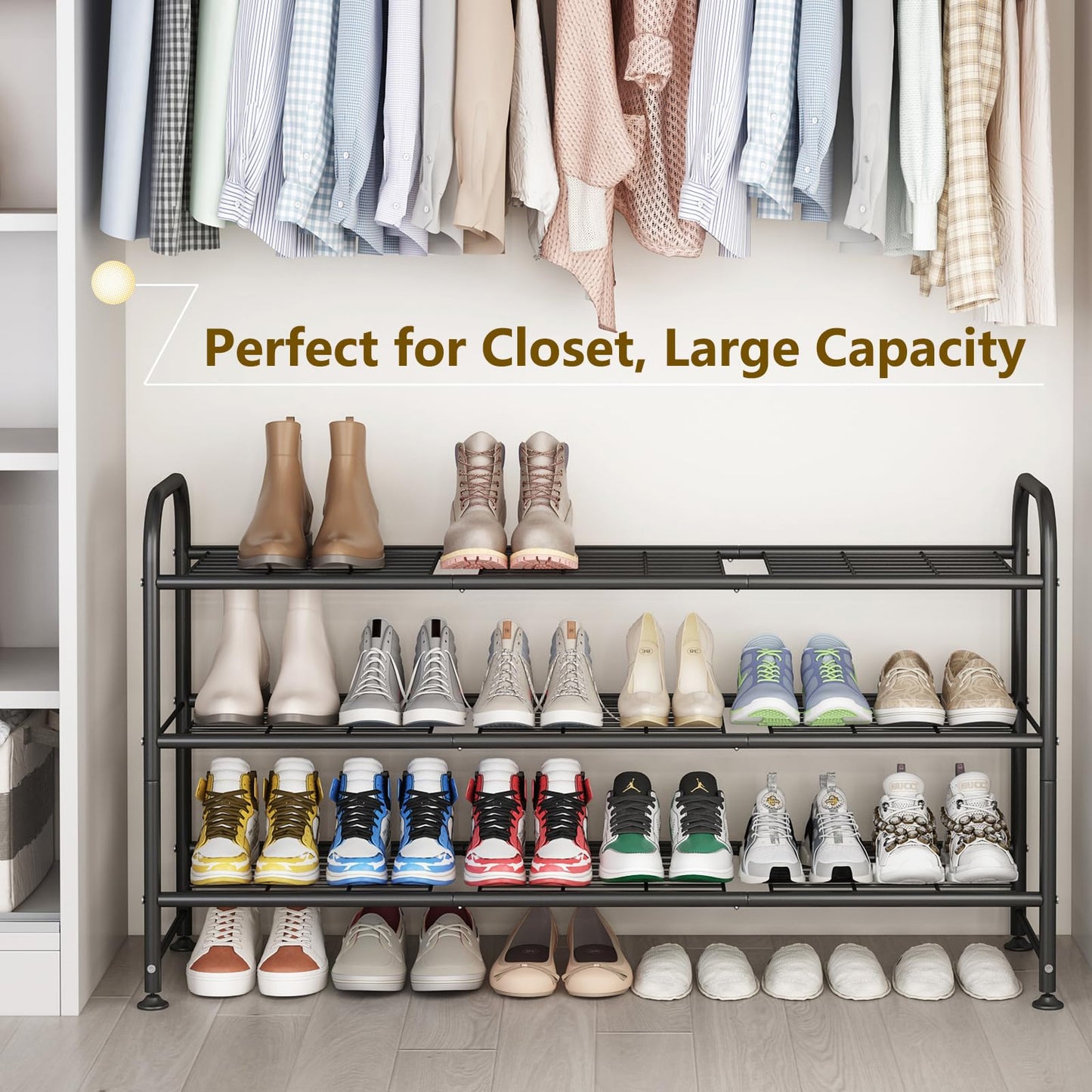 Linzinar Shoe Rack 3 Tier Storage Organizer for Closet Entryway Metal