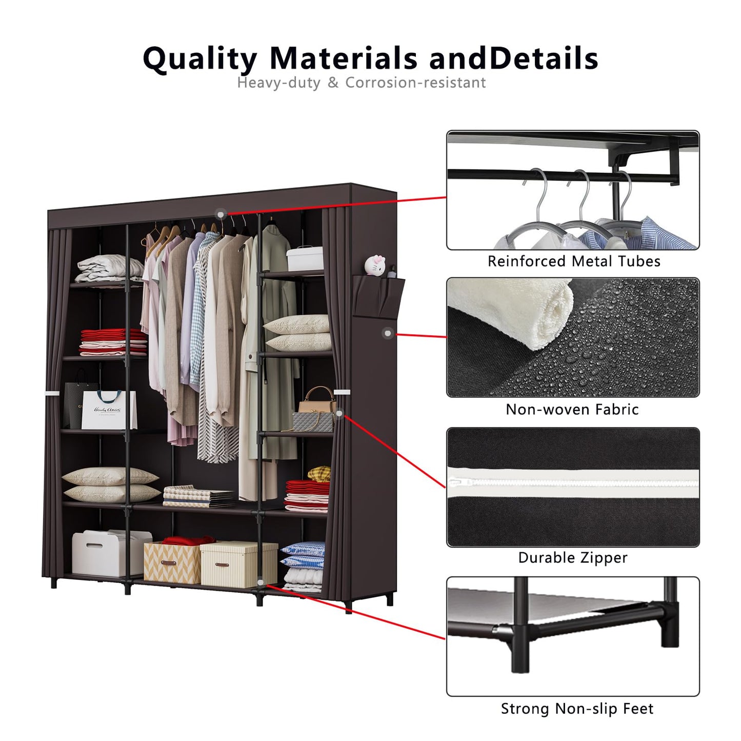 Linzinar 59 Inch Portable Closet Wardrobe Organizer Storage with Cover Non-Woben