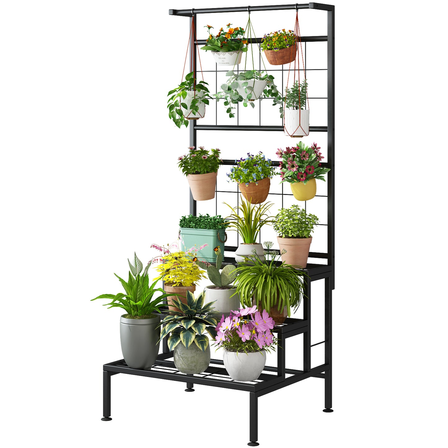 Linzinar Plant Stand 3-Tier Heavy Duty Potted Planter Rack Unit with Grid Panel