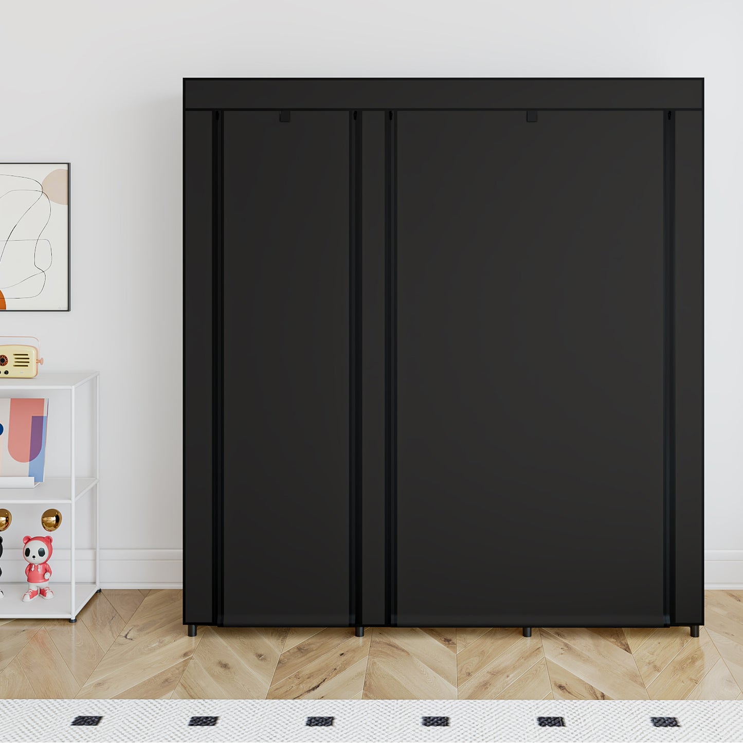 Linzinar 51 Inch Portable Wardrobe Closet Storage Organizer Metal Hanging Rack Non-Woven Fabric