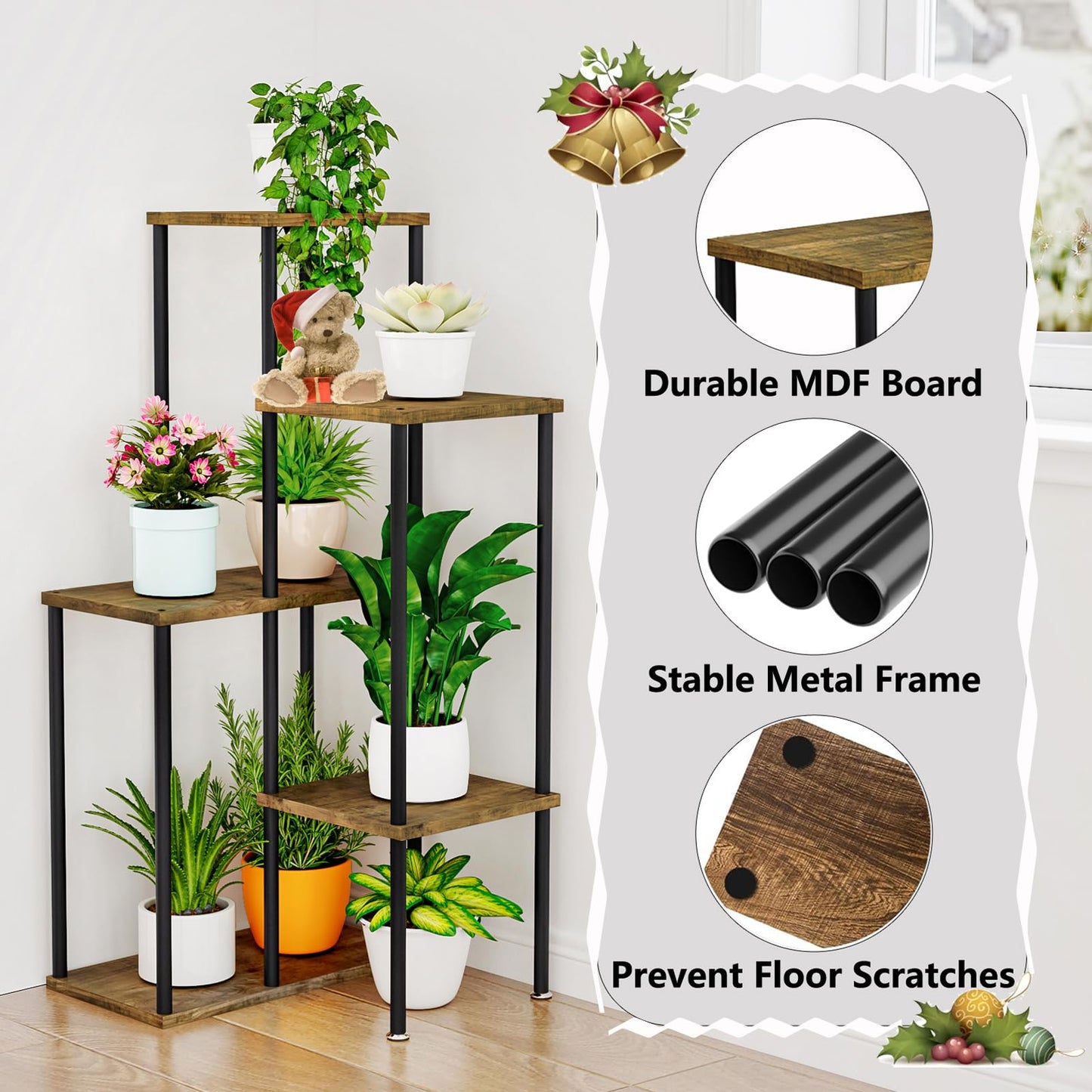 Linzinar Plant Stand Indoor Corner Plant Shelf 5 Tier 7 Potted Flower Shelves Wooden