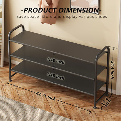 Linzinar Shoe Rack 3 Tier Long Storage Organizer Wide Metal Shoe Shelf