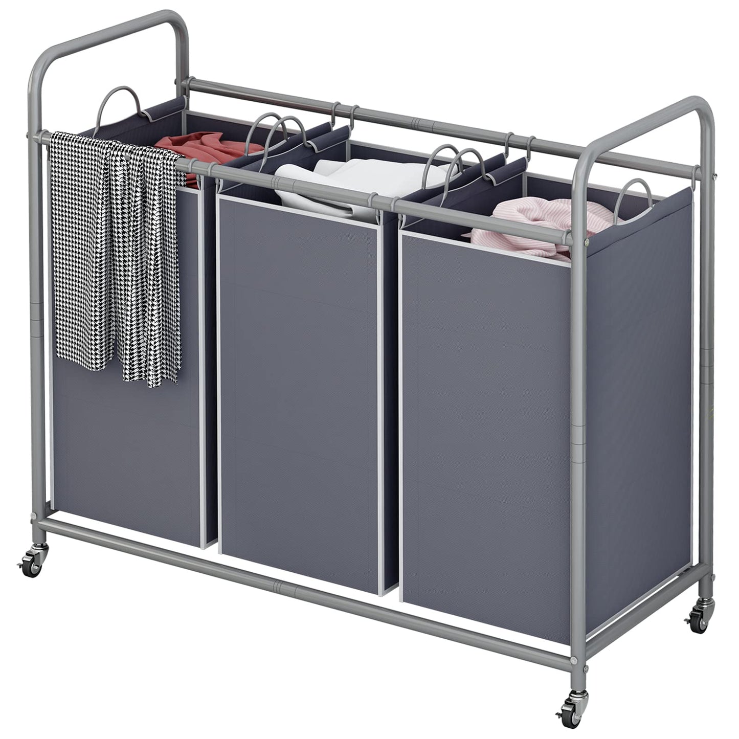 Linzinar Laundry Sorter Basket 3 Bag Laundry Hamper Cart