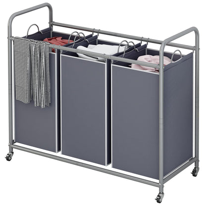 Linzinar Laundry Sorter Basket 3 Bag Laundry Hamper Cart