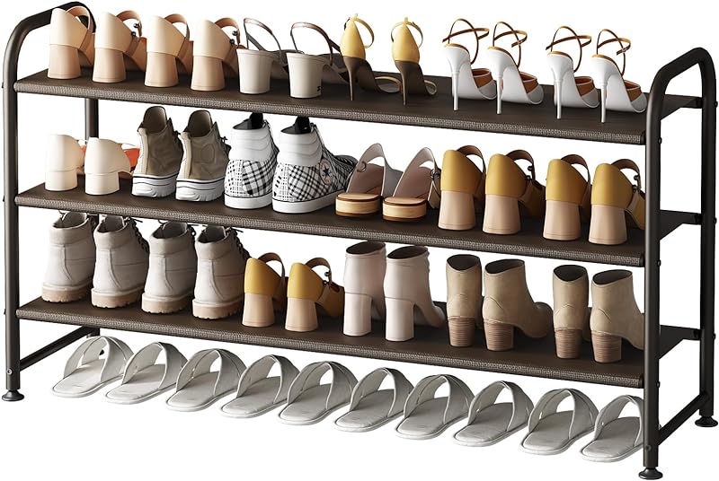Linzinar Shoe Rack 3 Tier Long Storage Organizer Wide Metal Shoe Shelf