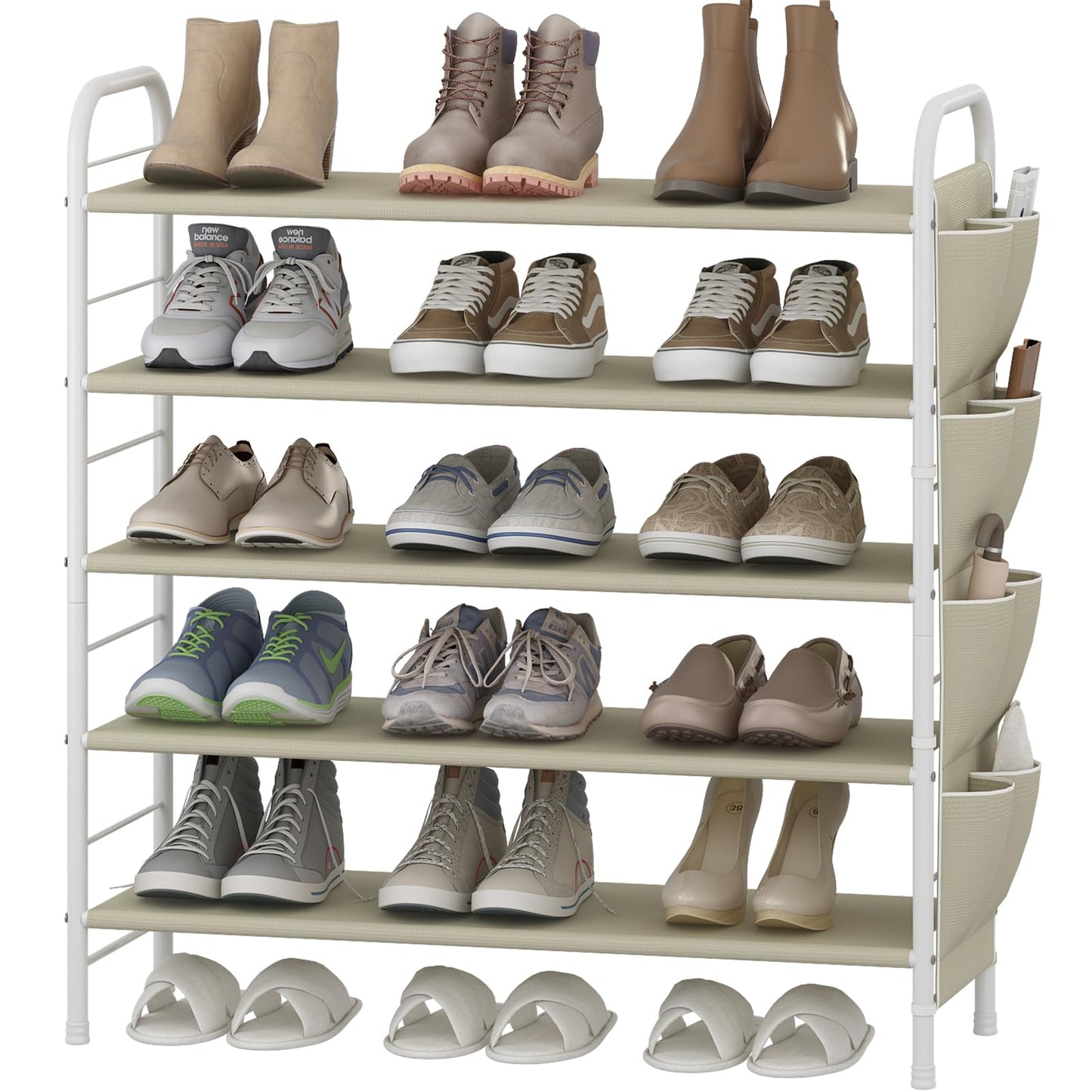 Linzinar Shoe Rack Storage Organizer 5 Tier Free Standing Metal Shoe Shelf