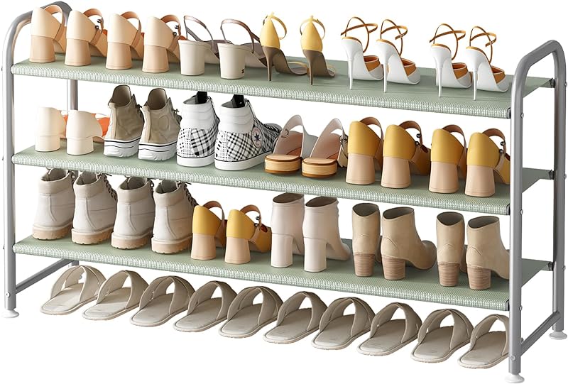 Linzinar Shoe Rack 3 Tier Long Storage Organizer Wide Metal Shoe Shelf
